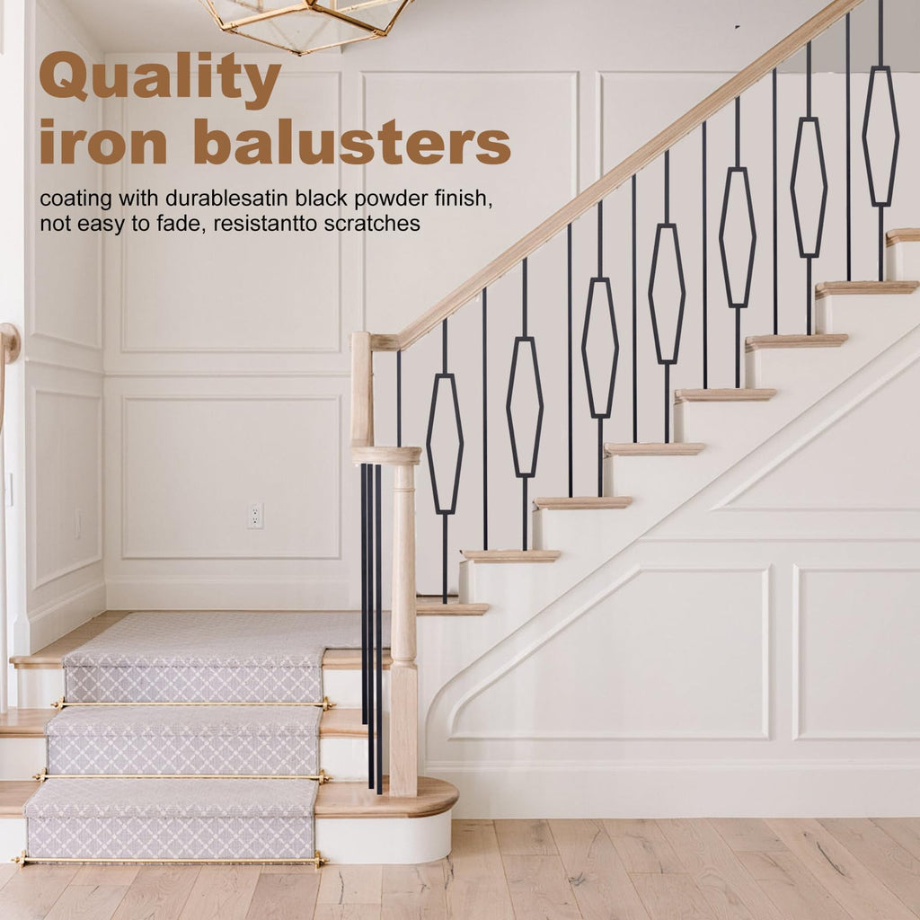 10 Pack Wrought Iron Balusters for Staircase Interior, 44" x1/2" Hollow Deck Spindles Stair Railing Indoor - Metal
