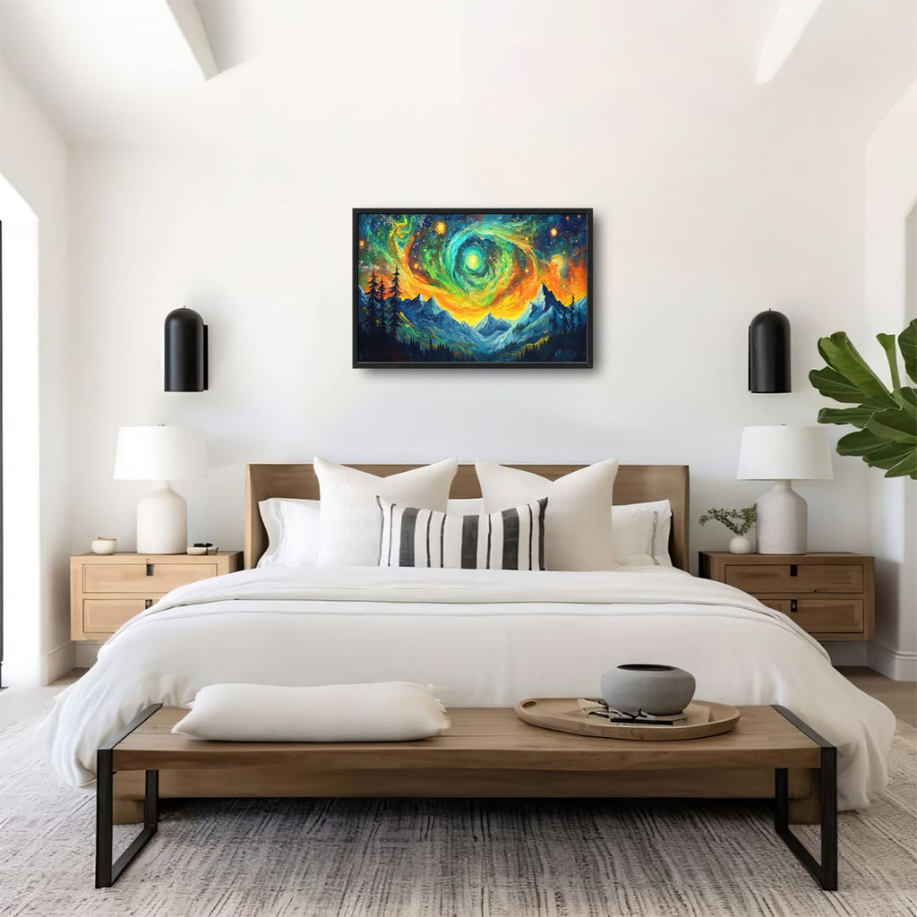 Abstract Mountain Large Wall Art Starry Night Framed Wall Decor Forest Landscape Canvas Pictures Painting Bedroom