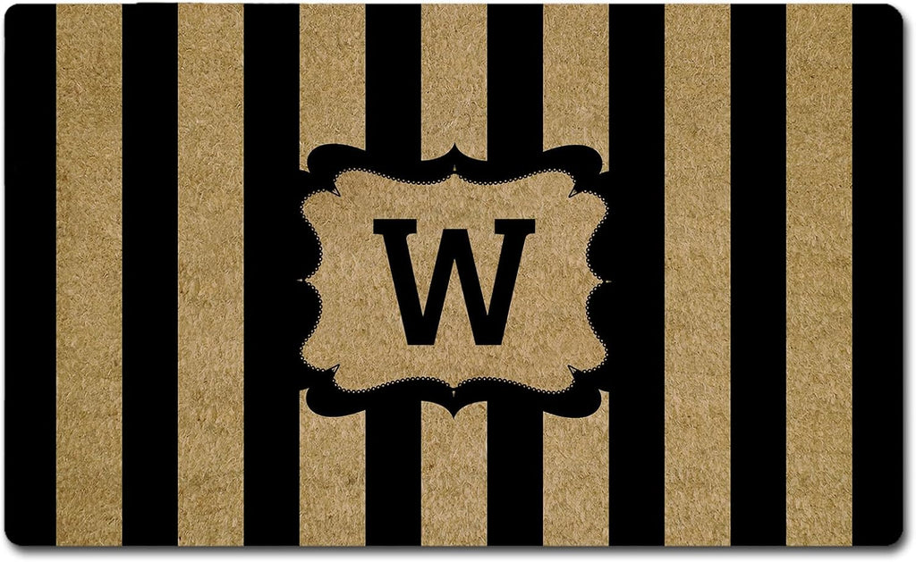 Custom Striped Monogram Doormat Personalized Initial Welcome Mat Non-Slip Rubber Indoor Outdoor Rug Home Office