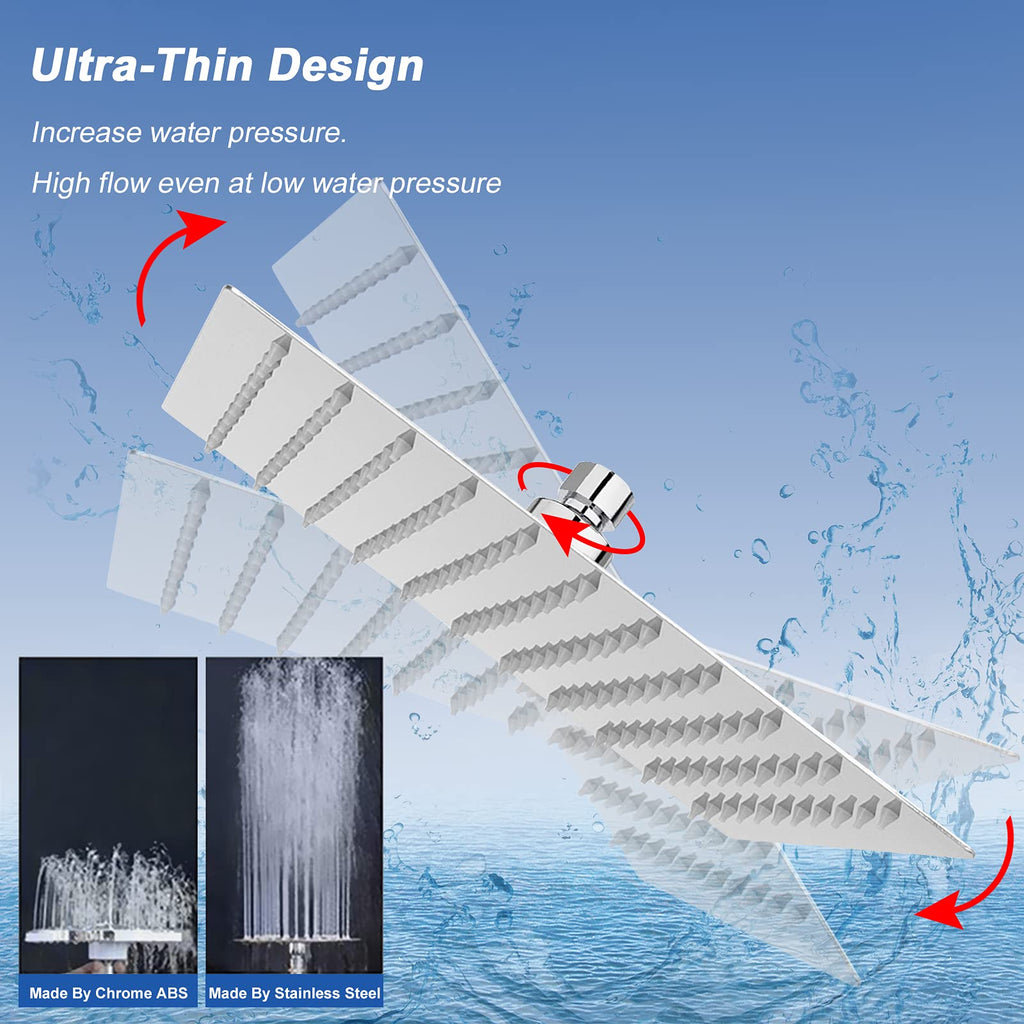 Rain Shower Head, High Flow Stainless Steel Square Rainfall Shower, High Pressure Design, Awesome Shower Experience