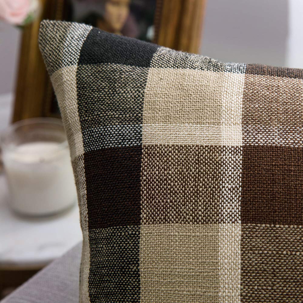 Christmas Decorative Plaid Pillow Covers Coffee and Brown 20x20