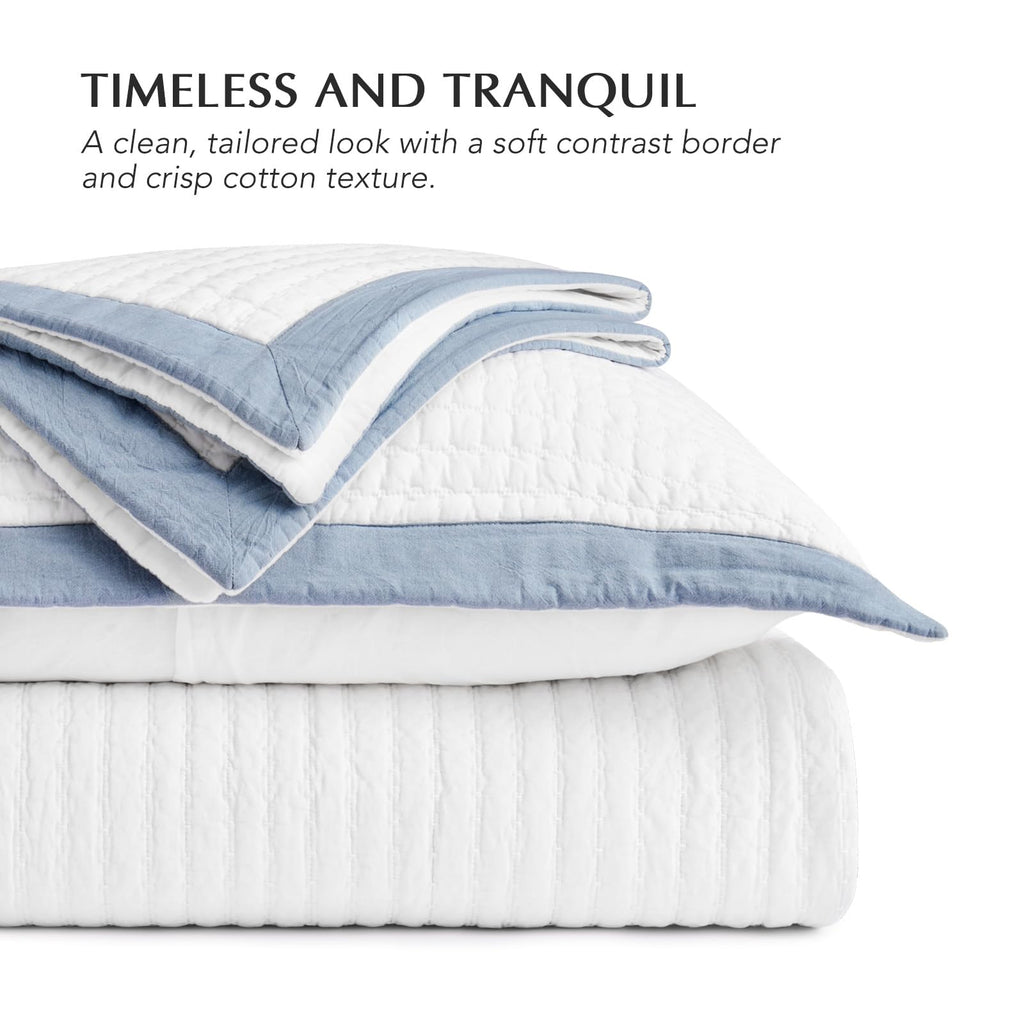Cotton Border Frame Tack-Stitch Quilt Bedding Set King Size, Coastal Oversized 3 Pieces Lightweight Bedspread