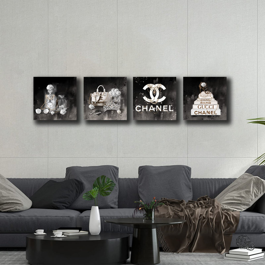 Fashion Wall Art -Black And White Wall Art Decor for Women Girls Room-High Heel Rose Canvas Prints - 14"x 14"x 4