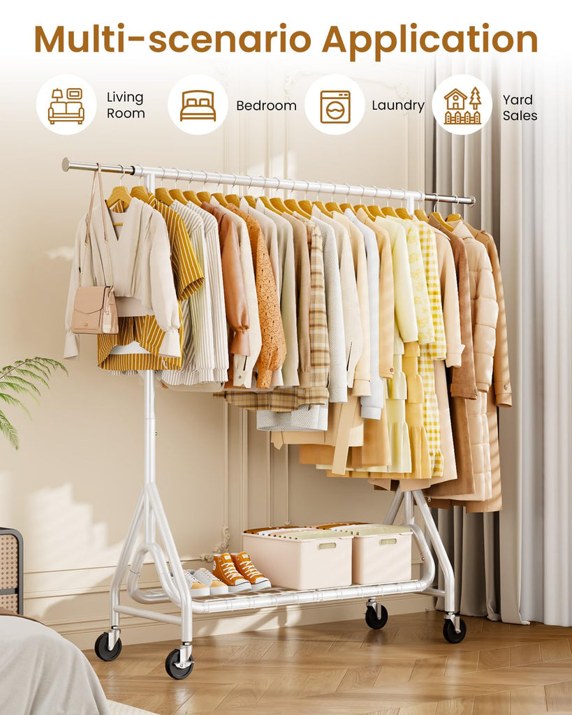 Heavy Duty Garment Rack, Metal Clothes Rack Load 450 LBS, Rolling Clothing Racks for Hanging Clothes with Lockable