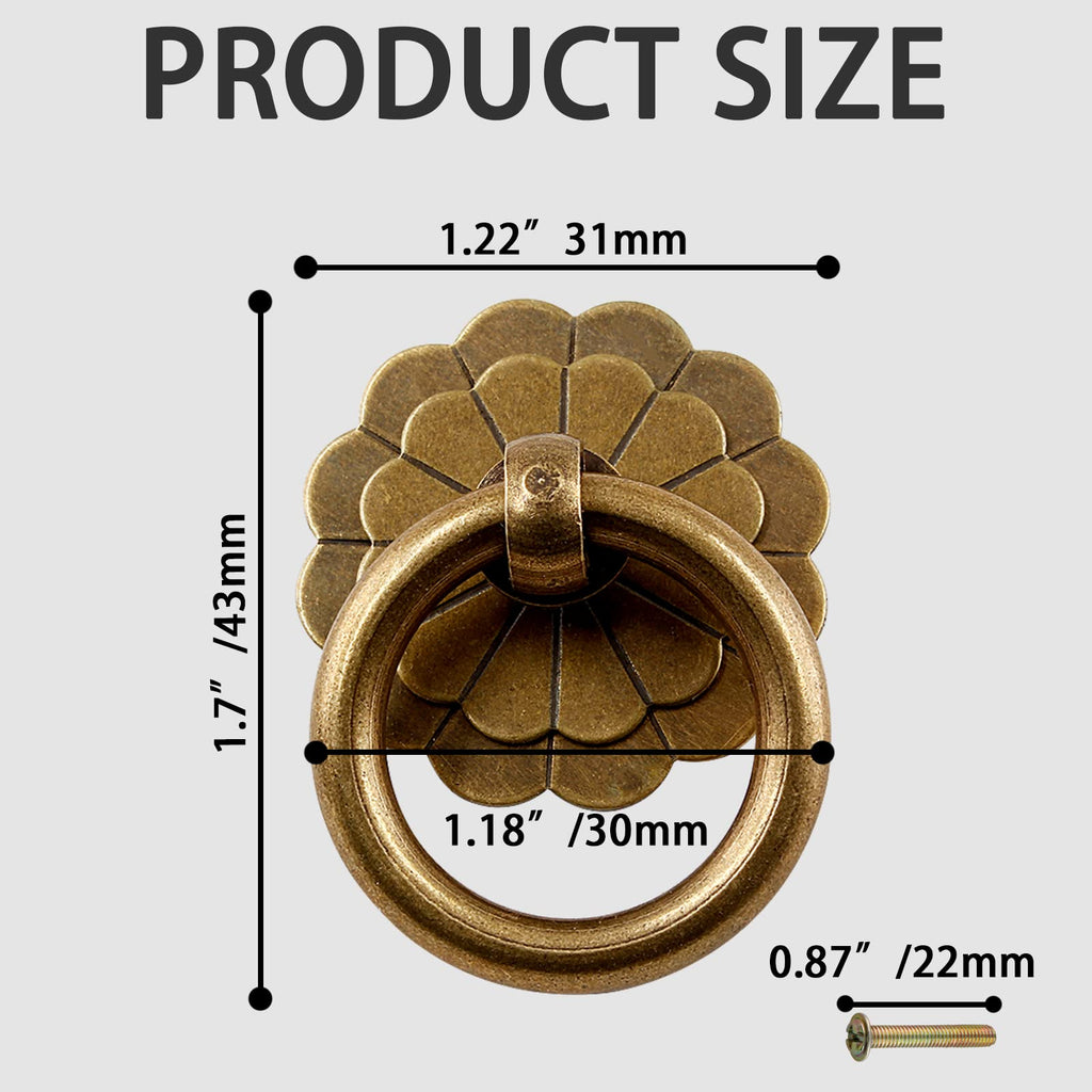6Pcs Antique Brass Ring Pulls Vintage Cabinet Small Ring