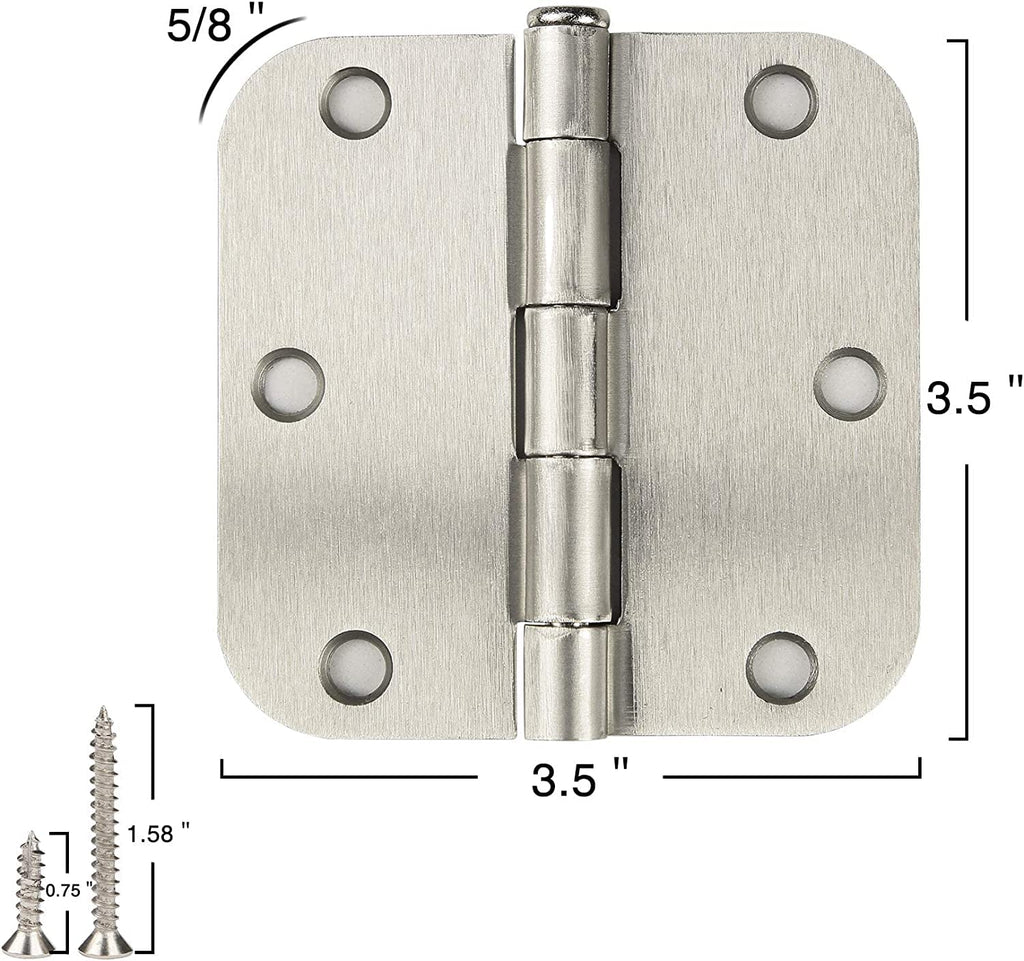 108 Pack Door Hinges Brushed Nickel 3.5 Inch with 5/8" Radius Corners