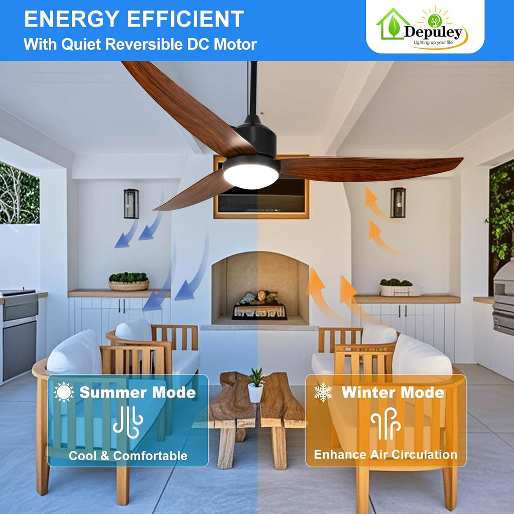 52 Inch Walnut Waterproof Gazebo Fans with Lights Outdoor Hanging - Plug in Fan for Patios - Dimmable Remote App Control A101-B0F5WNMZ9S