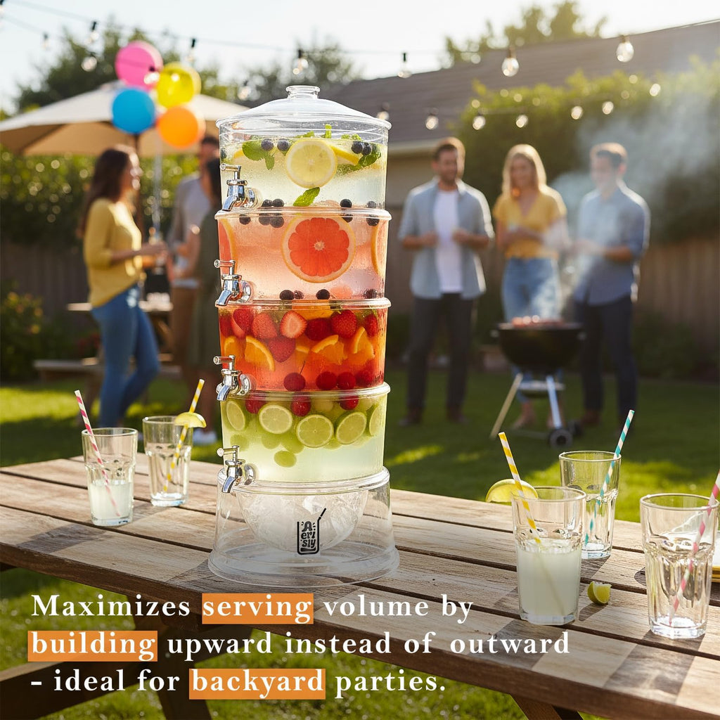 Party Tower Beverage Dispenser 4 Tiers - Large Drink Dispensers For Parties