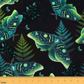 Green Moth Botanical Tree Fabric, Multi 8, Soft Polyester No Stretch Sewing Craft, Waterproof, 1 Yard, 36" L x 59" W