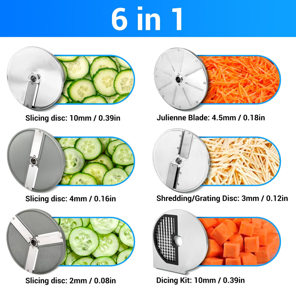 Commercial Vegetable Chopper with 6 blades, Electric Food Processor for Slicing Dicing Shredding, Professional Cheese