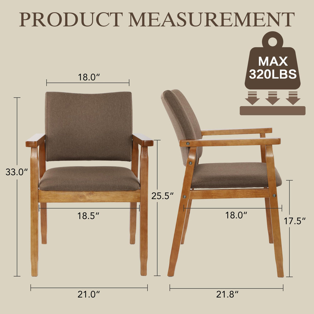Linen Fabric Dining Chair with Arms, Solid Wood Frame, 320 lbs Load Capacity, Mid-Century Modern Upholstered Side