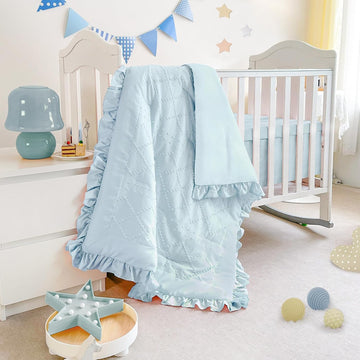Crib Bedding Set for Girls, 3 Piece Boho Crib Comforter Set Ruffle, Baby Boy Crib Bedding Set Nursery Blanket Set