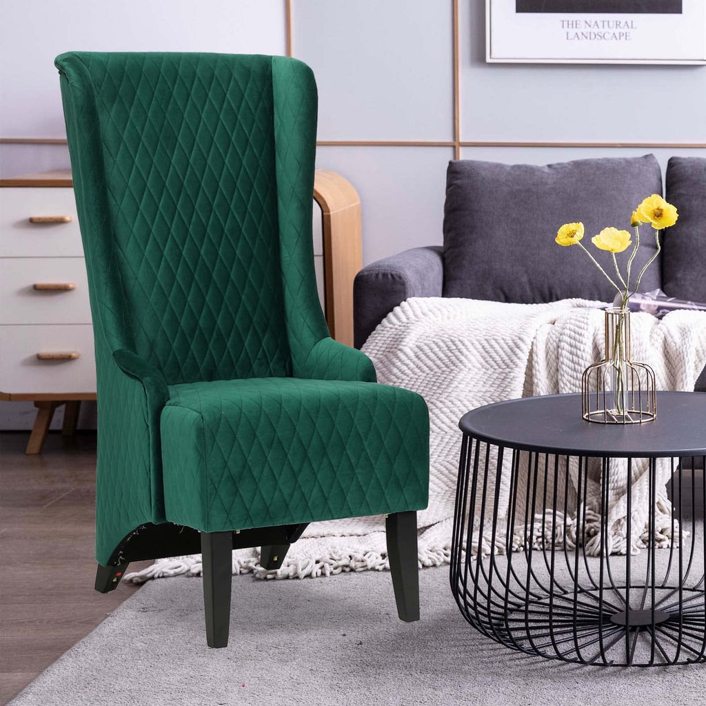 Velvet Modern Wingback Accent Chair, Green, Comfortable Fabric Covering, 20.5"W x 18.9"D x 46"H