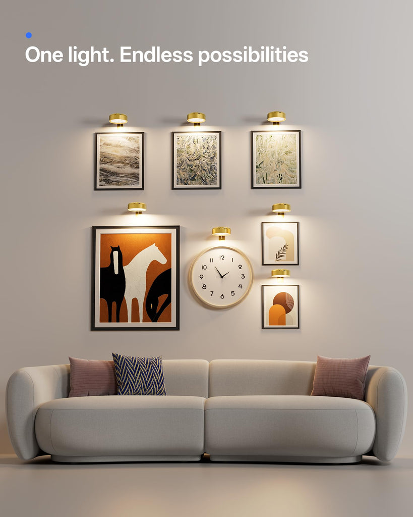 3 Pack Picture Lights for Wall, 2200mAh Rechargeable, Gold
