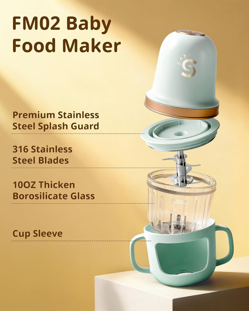 Baby Food Maker 10oz Glass Puree Blende with Cup Sleeve,Green