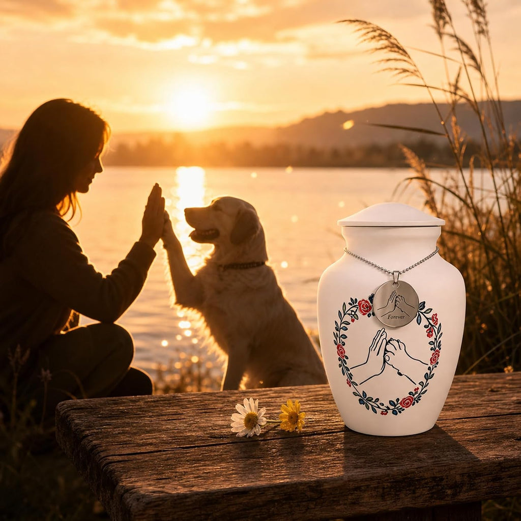 Medium Pet Urn, Dual Physical & Digital Memorial for Pets, Up to 40 Lbs