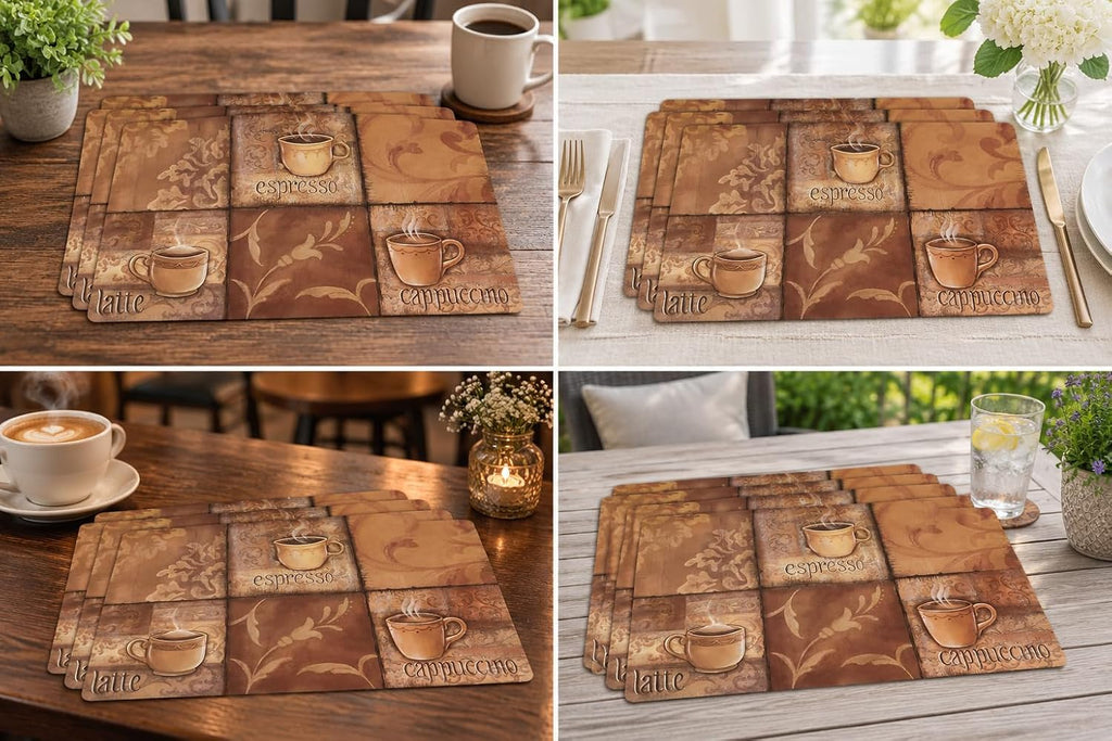 Vinyl Rectangular Placemats - Non Slip Place Mats Ideal and Outdoor Dining Table - Washable and Heat - Set of 4