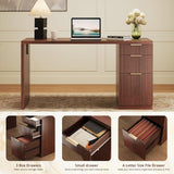 58" Modern Executive Desk with Storage, Home Office Desk with Drawer & Cabinet, Wooden Fluted Desk for Study