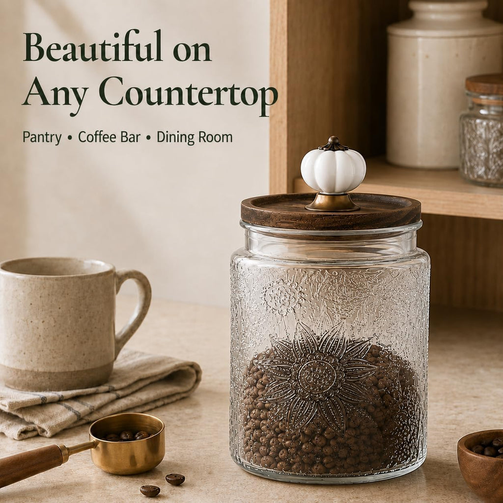 23.7 Fl oz Glass Jar with Lid, Coffee Canister, Decorative Mason Jar