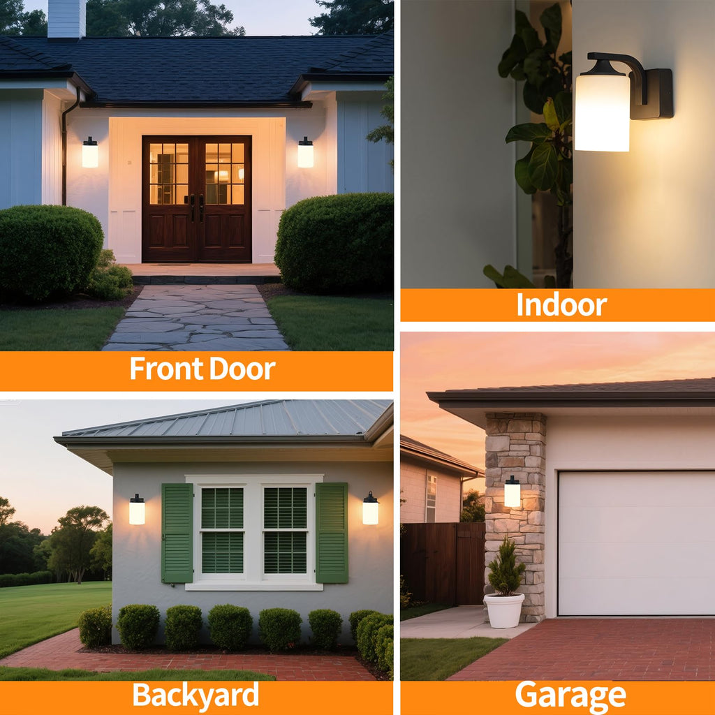 Outdoor Wall Lamp, Waterproof and Anti-Rust Aluminium Modern wall Light Fixture Milk Glass Indoor for Outside, Garden