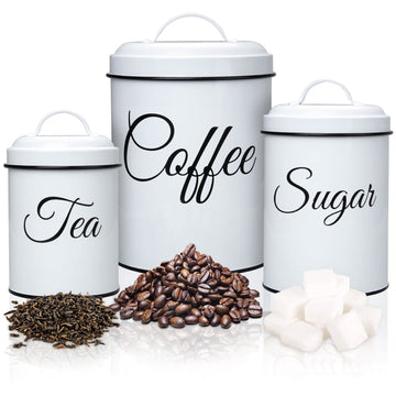 Kitchen Canisters Set of 3, Vintage Coffee Tea Sugar Container Sets with Airtight Lids, Rustic Farmhouse Food Storage