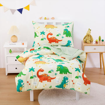 Toddler Bedding Set for Boys, Dinosaur, Cream Green