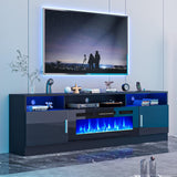 70 Inch Fireplace TV Stand with Power Outlet for TVs up to 80 Inches, Electric Fireplace Entertainment Center with LED Lights and Storage Cabinets, Black