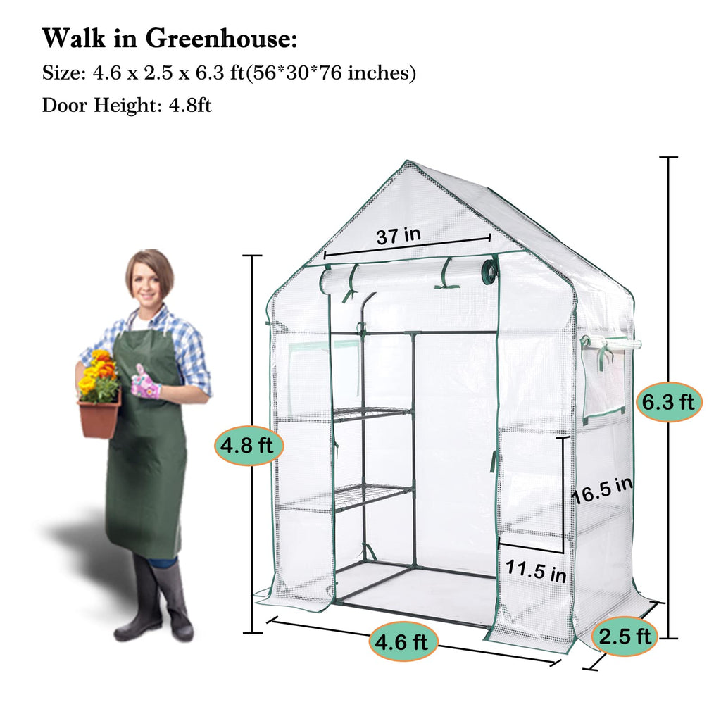 56x30x76 Mini Walk-in Greenhouse, Portable Plant House with 3-Tier Shelves
