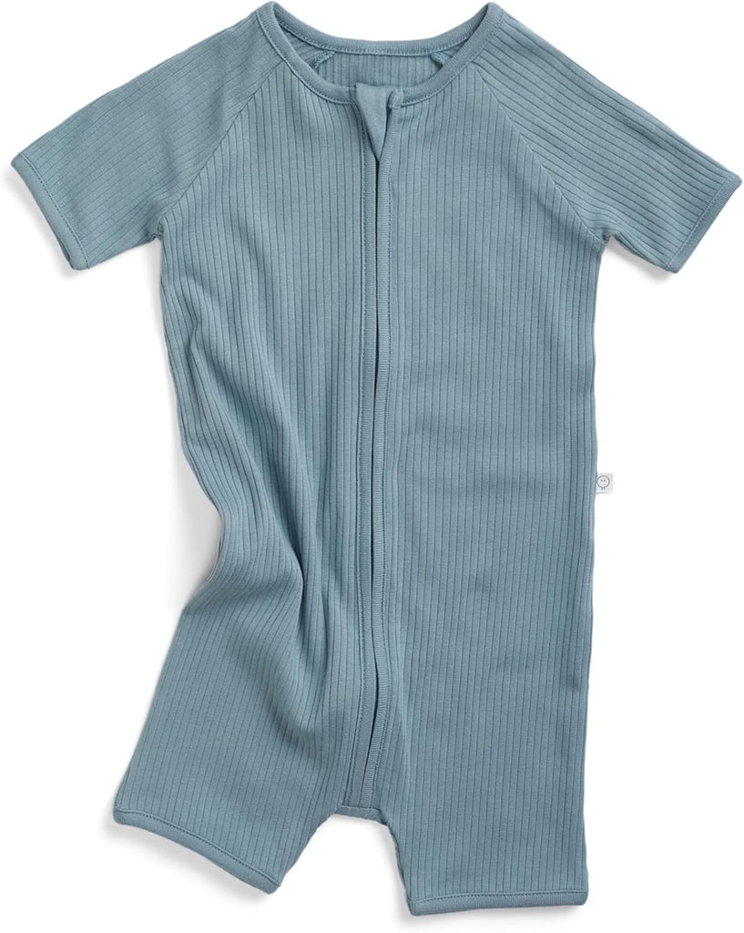 Baby Unisex Ribbed Summer Zip-Up Romper - Viscose from Bamboo - Breathable Short Sleeve Pajama - Toddler Boys