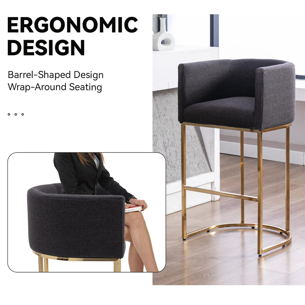 Contemporary Charcoal Linen Bar Stool, 32" Upholstered Fabric Counter Height Barstool Kitchen Counter Island Stool