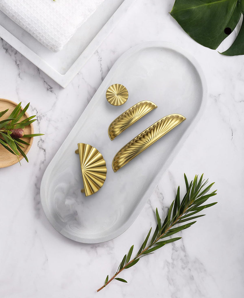 Modern 5''Hole Centers Brushed Gold Cabinet Pulls, Accessible Luxury Zinc Alloy Din Cup Cabinet Pulls with Mordern