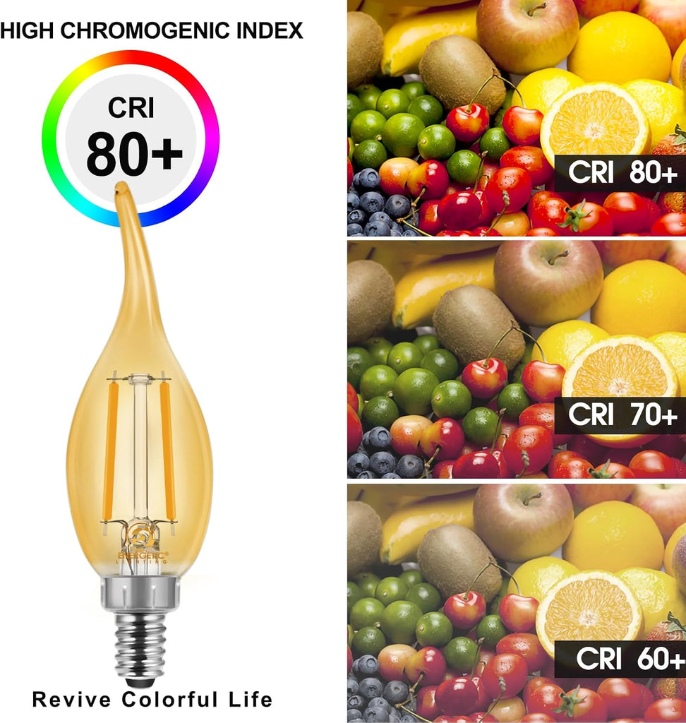 Energetic CA11 E12 LED Chandelier Light Bulbs 40W Equivalent, Dimmable LED Candelabra Bulbs, 2200K Amber White