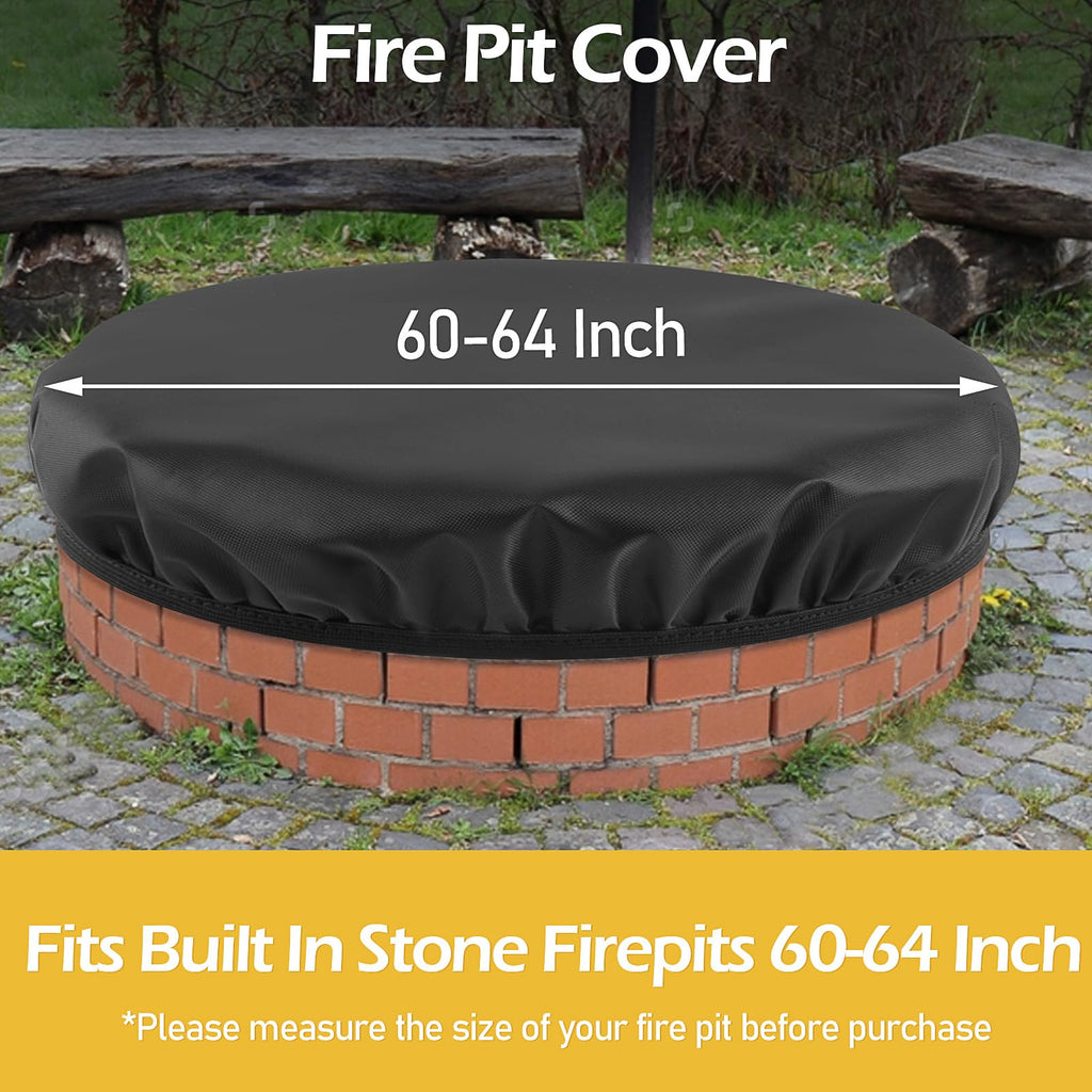 Round Fire Pit Cover for In-Ground Fire Pits 60-64in, 600D Waterproof