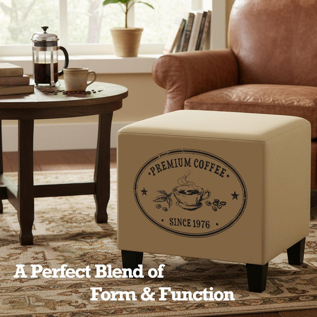 14" Vintage Coffee Linen Ottoman, Footstool