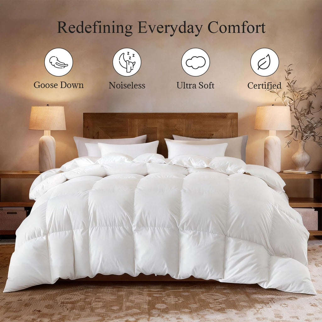 Winter Goose Down Comforter Queen Size, Luxury Duvet Insert, White