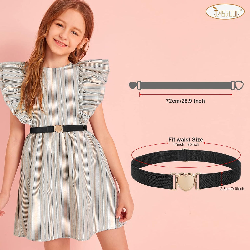 Elastic Belts for Toddler Kids Adjustable Boys Girls Teens Stretch Belts with Heart Buckle for Back to School
