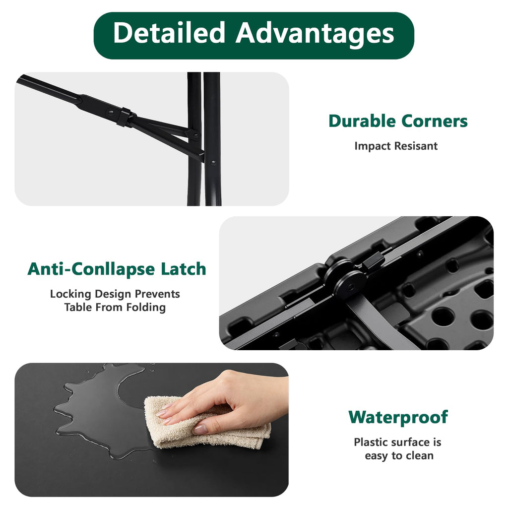 Folding Table 2 Pack, 6FT Heavy Duty Plastic Table with Handle, Foldable&Portable, Fold-in-Half Utility Tables for
