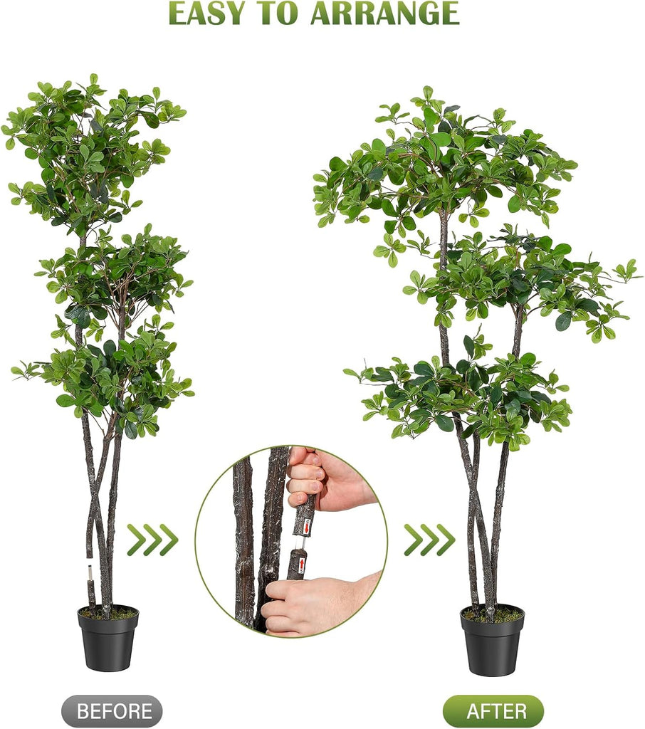 Artificial Plants Indoor, 6 ft Fake Black Olive Tree with Pot
