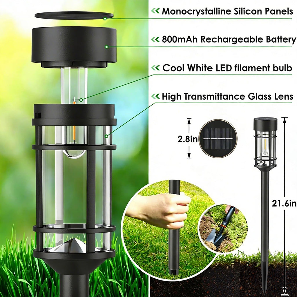 Solar Pathway Lights Outdoor, 8 Pack Metal Glass Solar Lights Outdoor Waterproof Auto On/Off Landscape Path Lighting