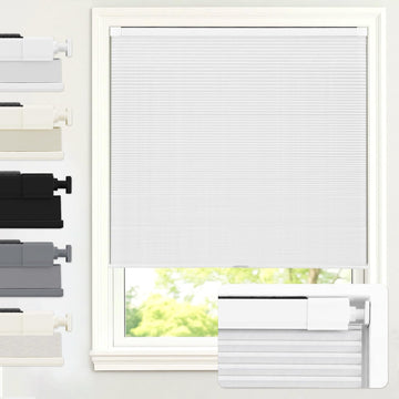 No Drill Cordless Blackout Cellular Shades, White | No Tools Honeycomb Blinds for Indoor Windows, Free-Stop Blackout