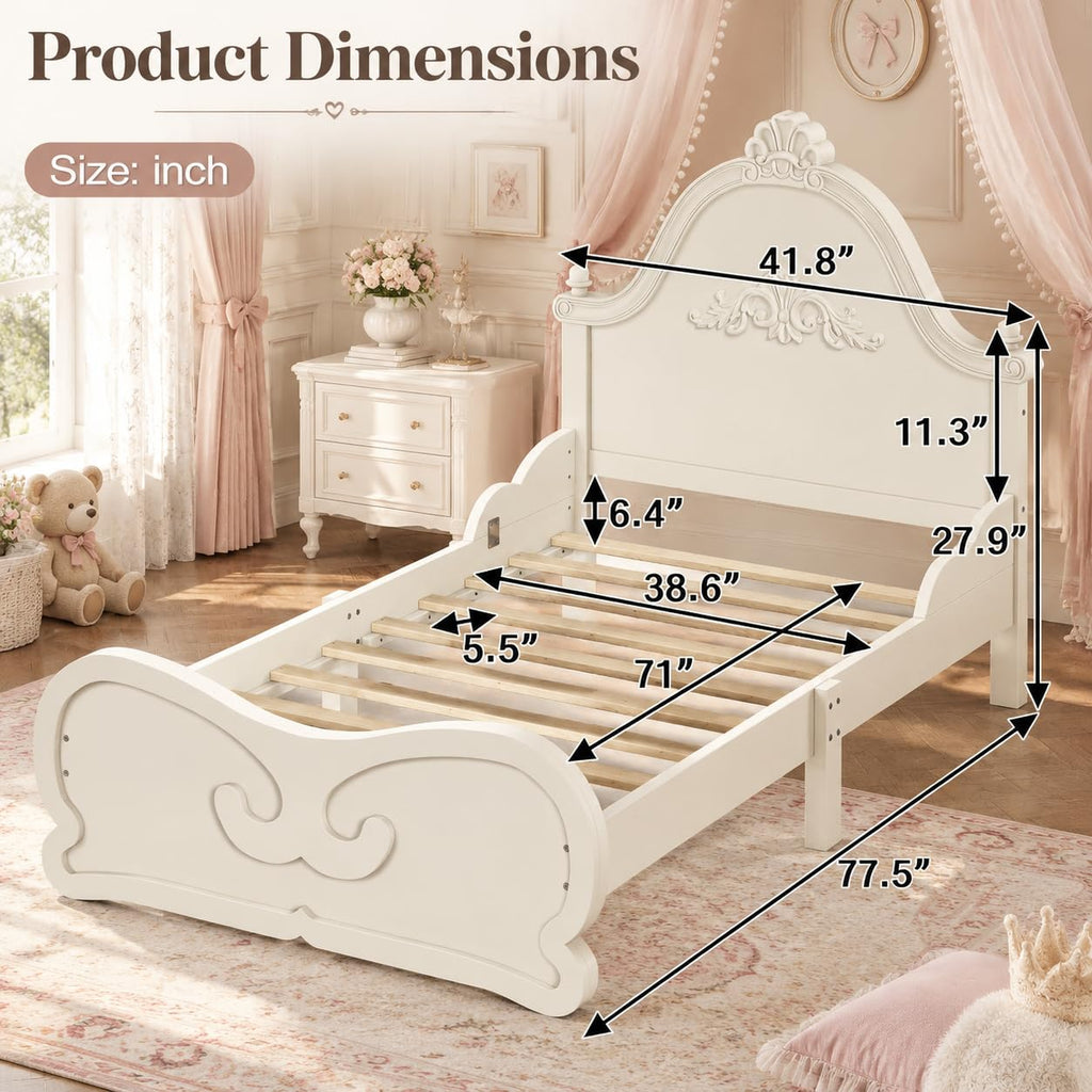 French Country Wood Bed Frame with Arched Headboard