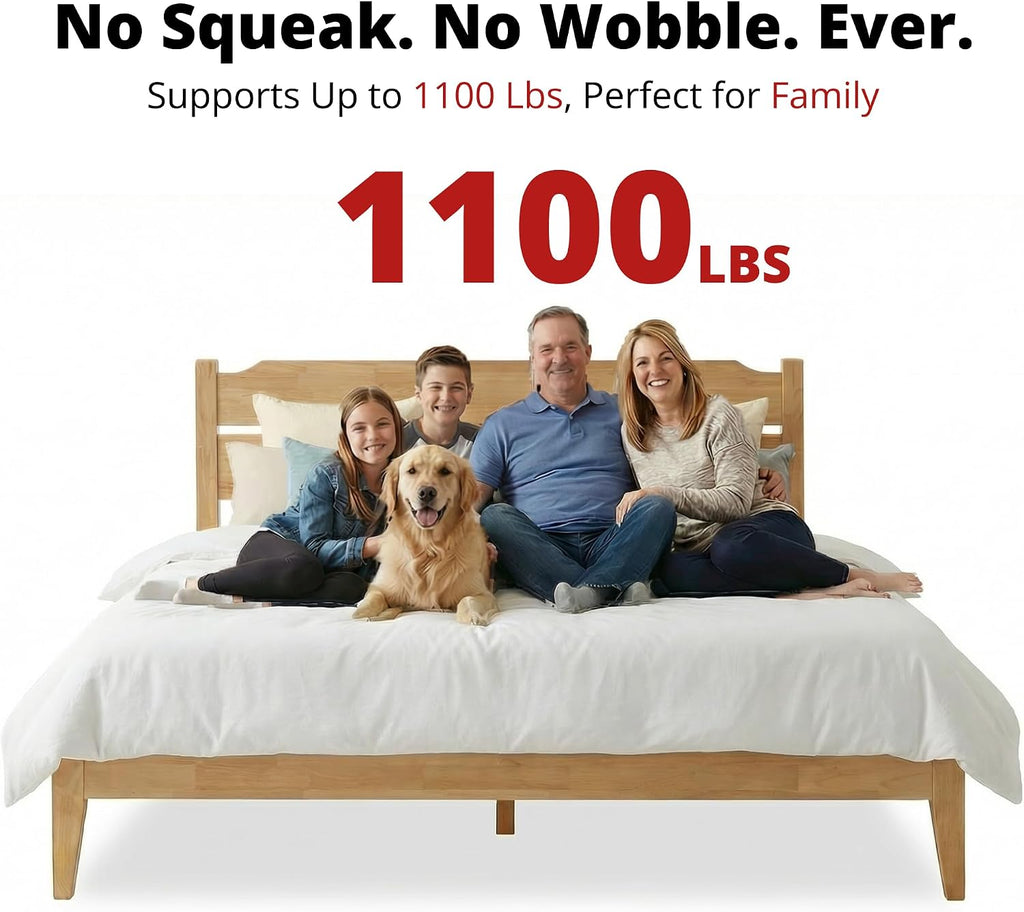 Solid Wood Japanese Frame, 15-Mins No-Tool Easy Assembly, Rock-Solid 1100 Lbs Support, Solid Sustainable