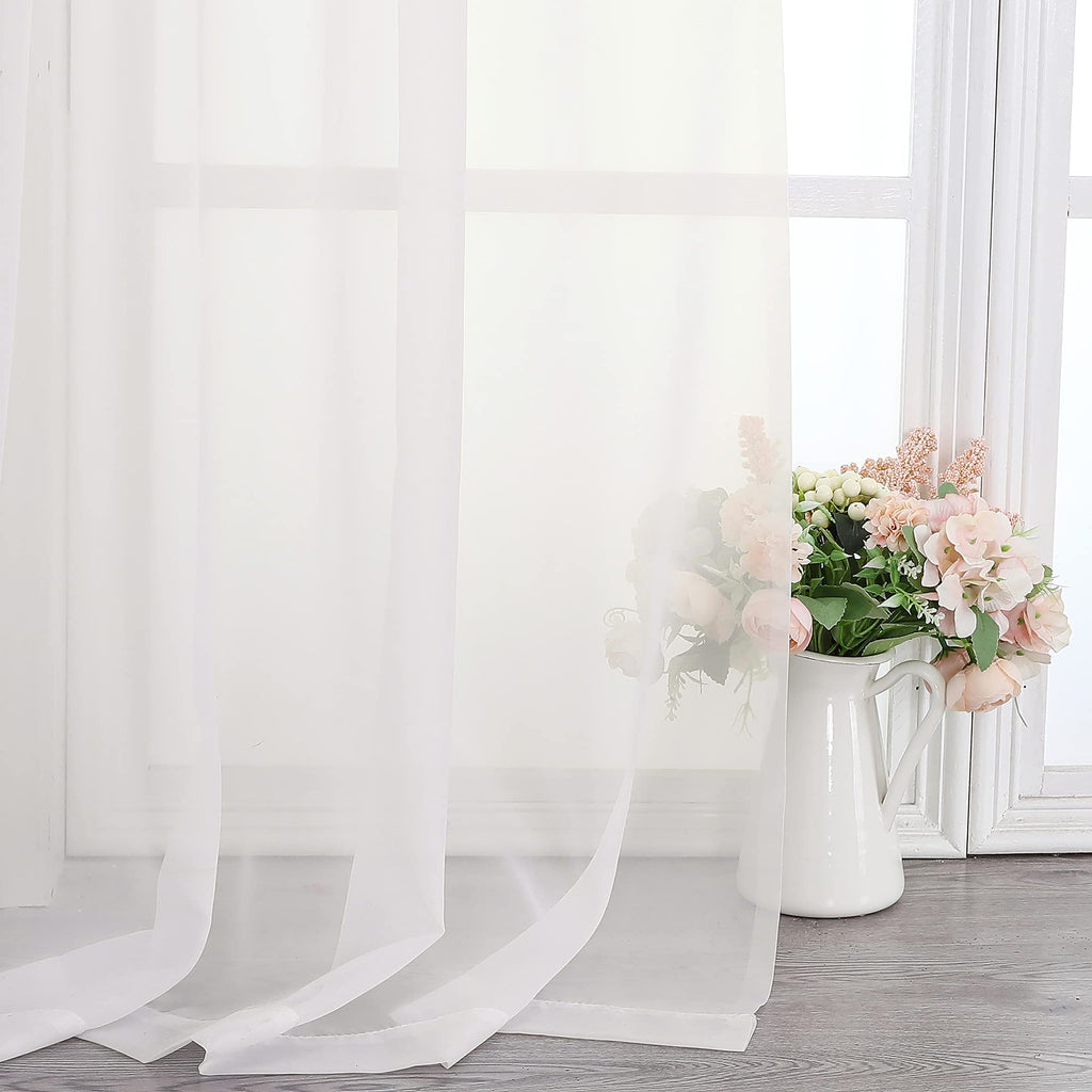 Ivory Sheer Scarf Valances for Windows 216 Inch Extra Long, Window Scarf Drapes Rod Pocket Backdrop for Wedding Arch