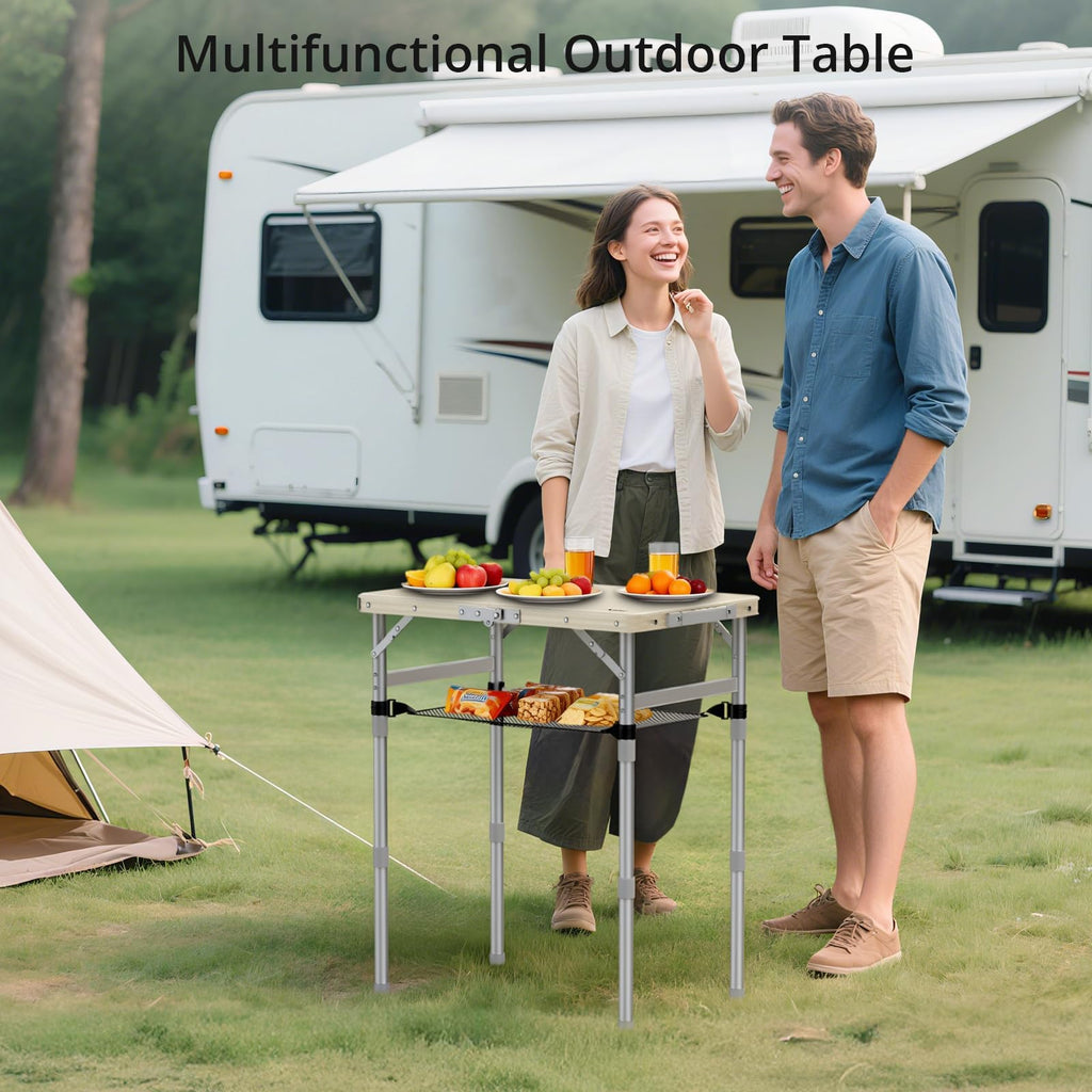 2 ft Small Folding Table, 3 Adjustable Height for Camping, 23" X 16"