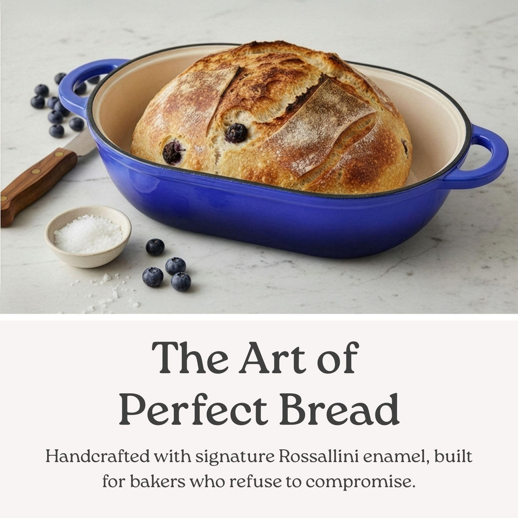 Sourdough Bread Oven, Enameled Cast Iron Oval, Indigo Blue