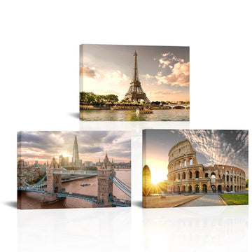 European Cityscape Wall Canvas Prints 24''x16''x3panels