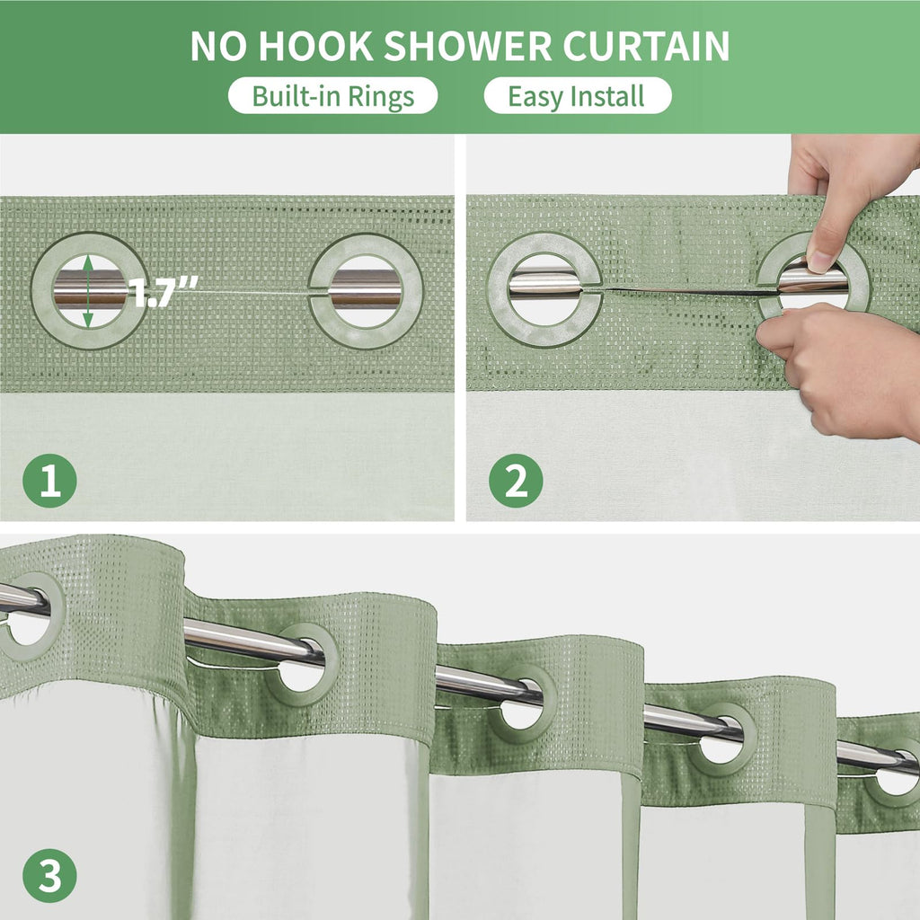 No Hook Check Waffle Stall Shower Curtain Set, 60 x 74 in