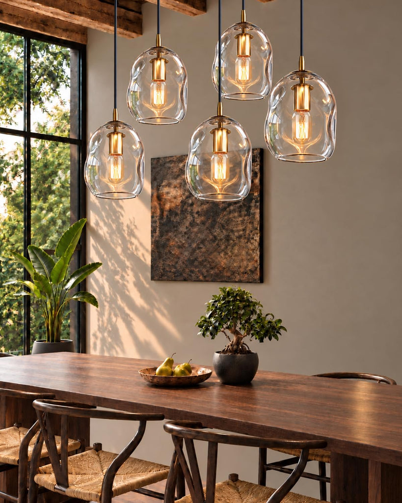 Pendant Light Kitchen Island, Organic Art Glass Globe