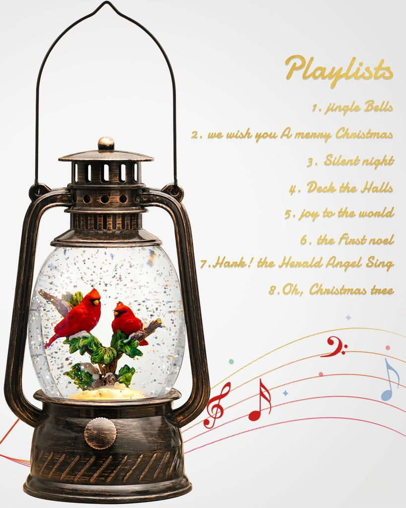 Christmas Snow Globes Cardinal Gifts,Christmas Decorations Cardinal Snow Globe, Musical Lantern Light Up 6H Time