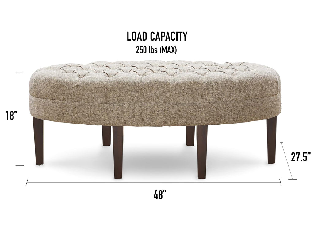 Martin Oval Surfboard Tufted Cocktail Ottoman Soft Fabric, All Foam, Wood Frame Modern Coffee Table Living Room